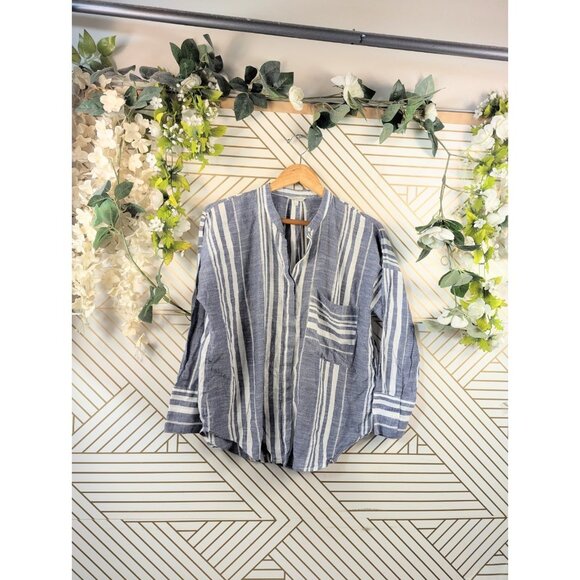 Lucky Brand Women's Striped Shirt Top Button Front Lightweight Oversized Blue Sm - Picture 1 of 5